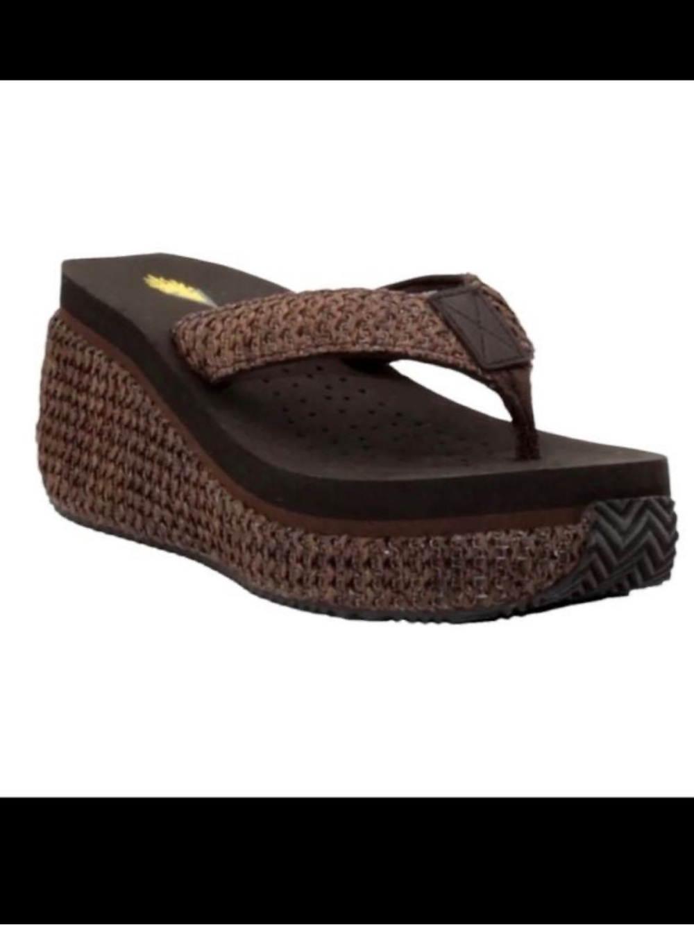 Volatile Island Raffia Brown Woven Wedge Flip-Flop Sandal SZ 8